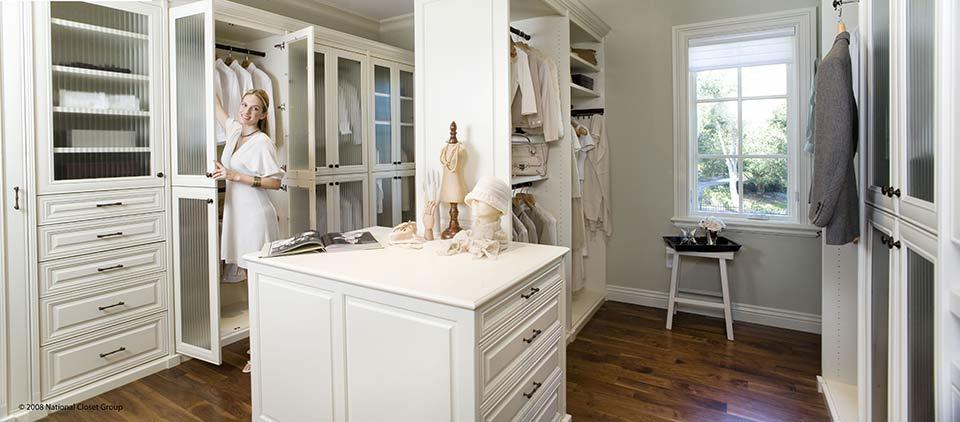 custom walk in closet, white closet, female getting ready