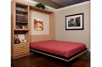 wall bed opened, dark woodwall bed opened, dark wood